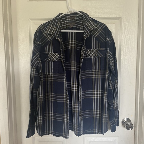 Eddie Bauer Other - Eddie Bauer XL Classic Fit Heavy Weight Plaid Snap Button Shirt Blue Flannel